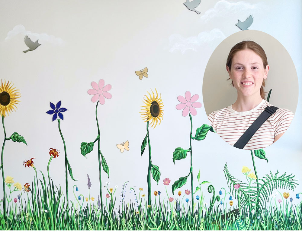 Inset: local artist Andia Wornes designed The Grace Tribute Garden mural.