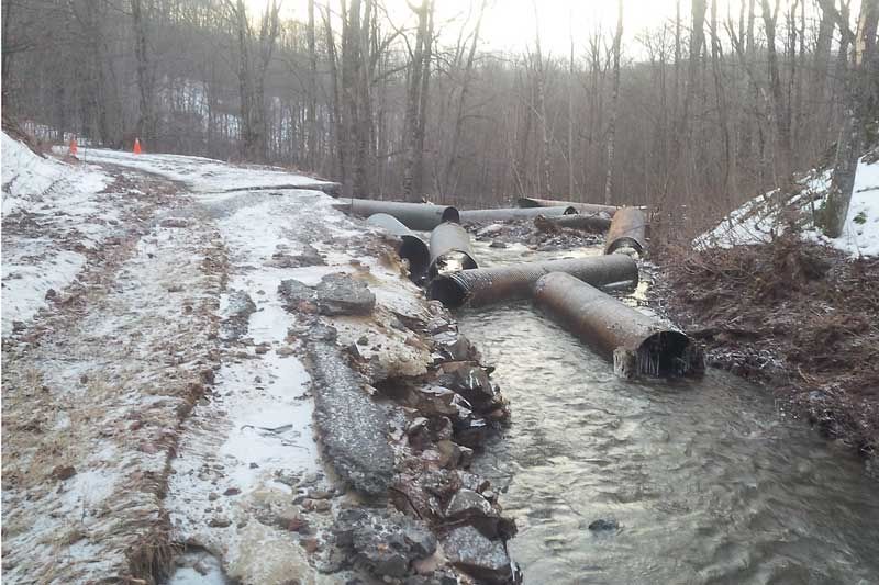 Road washout on Anderson Road