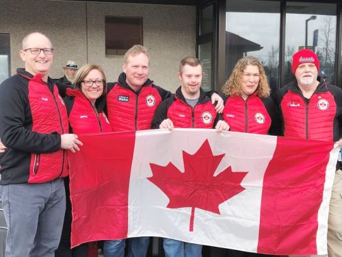 Team Canada members headed off the Germany - Paul Blais, Jen McNeely, Karl Hammer, Tyler MacComish, Kathy Munroe Frenette, and Mike Osborne