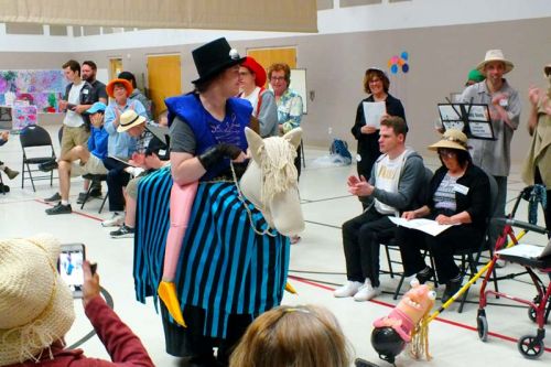 Michael Brown played the horse (NeLL started out as an Equestrian and Arts program) in a play about the history of New Leaf Link