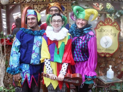 Fantasy in the Forest has become a family affair for Tony Deluca, daughter Sophia Deluca, Kathleen Schindler and son Oliver Schindler as the whole family were dressed as jesters while selling their wares. Photo/Craig Bakay