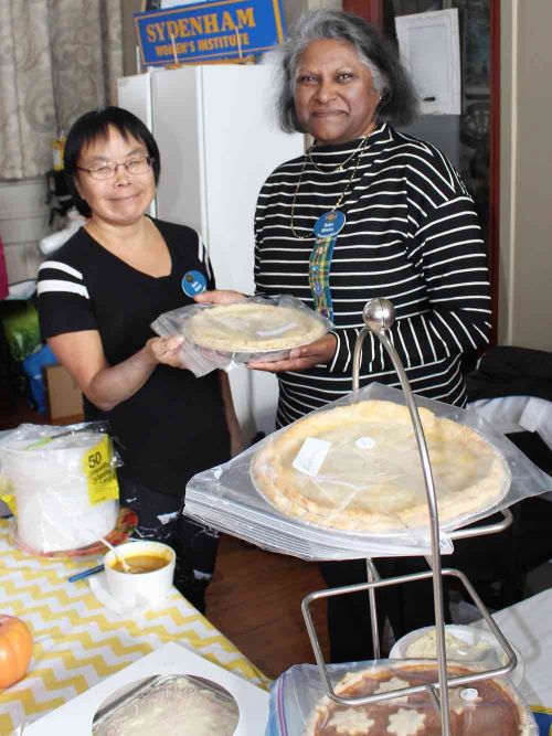 Sara Obed and Babs Wiskin were busy selling pies and baked goods Saturday in Sydenham for the Women’s Institute. 