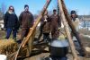 guests added sap to a boiling pot set up at George and Darlene Conboy and Sons farm located at 2559 Bell Line Road in Sharbot Lake, l-r, Jessica Scribner, Devon Conboy, Cecilia Stewart, Justin David Peterson, Trevor Conboy, and Jen Soukop