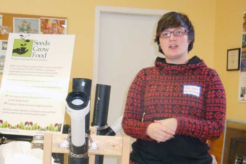 Kate Joslin of Bear Root Gardens in Verona demonstrates a home made seed separator at the KASSI workshop