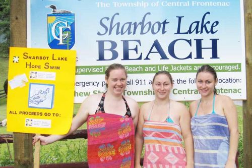 Theresa, Katie and Becki after last year's swim.