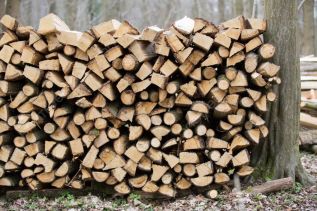 Questionably stacked woodpile in Central Frontenac