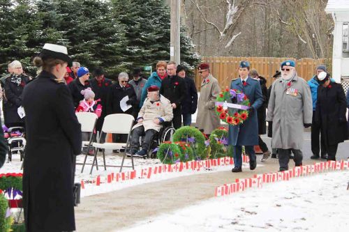 Retired Sgt. Doug Lovegrove prepares to lay a wreath in memory of the 146th Battalion at Remembrance Day service in Verona. Photo/Craig Bakay