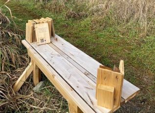 The poetry bench on the Artwalk in Battersea features a new peom each month