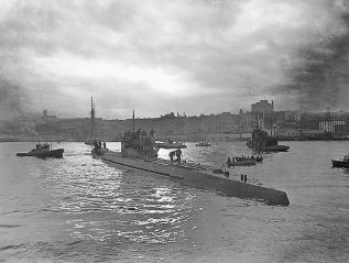 Uboat 190 in St Johns harbour after its crew surrendered at the end of WWII