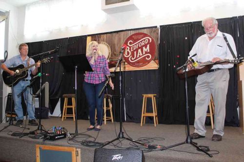 Dallas Daisy Arney was one of the guest performers Sunday in Glendower Hall, backed by her dad Randy Arney on guitar and Bedford Jam stalwart Barry Calthorpe on dobro. Photo/Craig Bakay